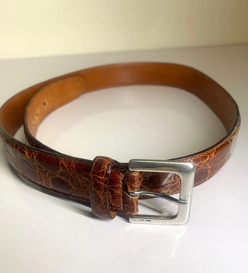 Raro Cinturón de Cocodrilo Genuino Giorgio Armani con Hebilla de Plata de Ley Talla 32 Foto 4 de 4