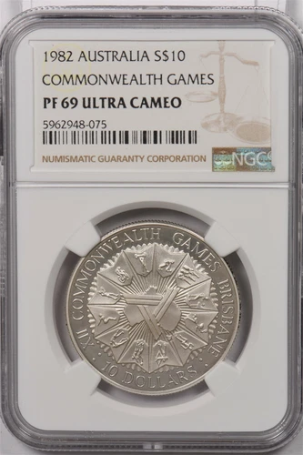 Australia 1982 10 Dollar NGC Proof 69UC Silver Common Wealth Games NG1437 combin