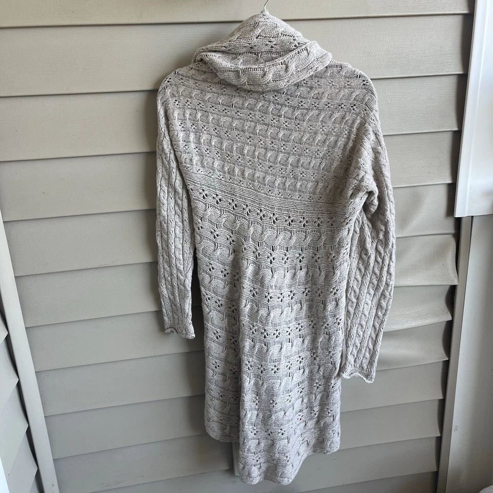 Cárdigan Otoño Cachemira Talla S Ojales Grueso Tejido Abierto Largo Medio Abierto Beige Foto 2 de 4