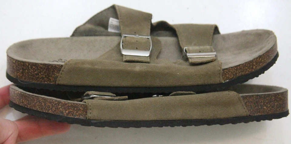 Sandalias Zapatos 9 Nueve Puntera Abierta Planas Sólidas Gris Gloria Desteñido Cierre Hebilla P7 Foto 4 de 4