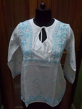 100 COTTON M 41" SHIRT HANDMADE TOP KURTA ETHNIC KURTI TUNIC CHIKAN EMBROIDERY