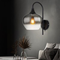 Wandlampe Wandleuchte Schlafzimmerlampe Glas Rauch Schwarz Flurleuchte H 32 Cm