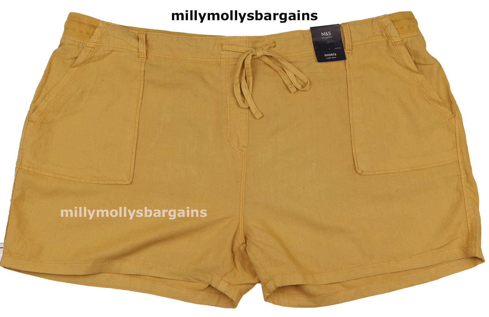 M&S Womens Marks and Spencer Yellow Linen Shorts Size 24                      zz
