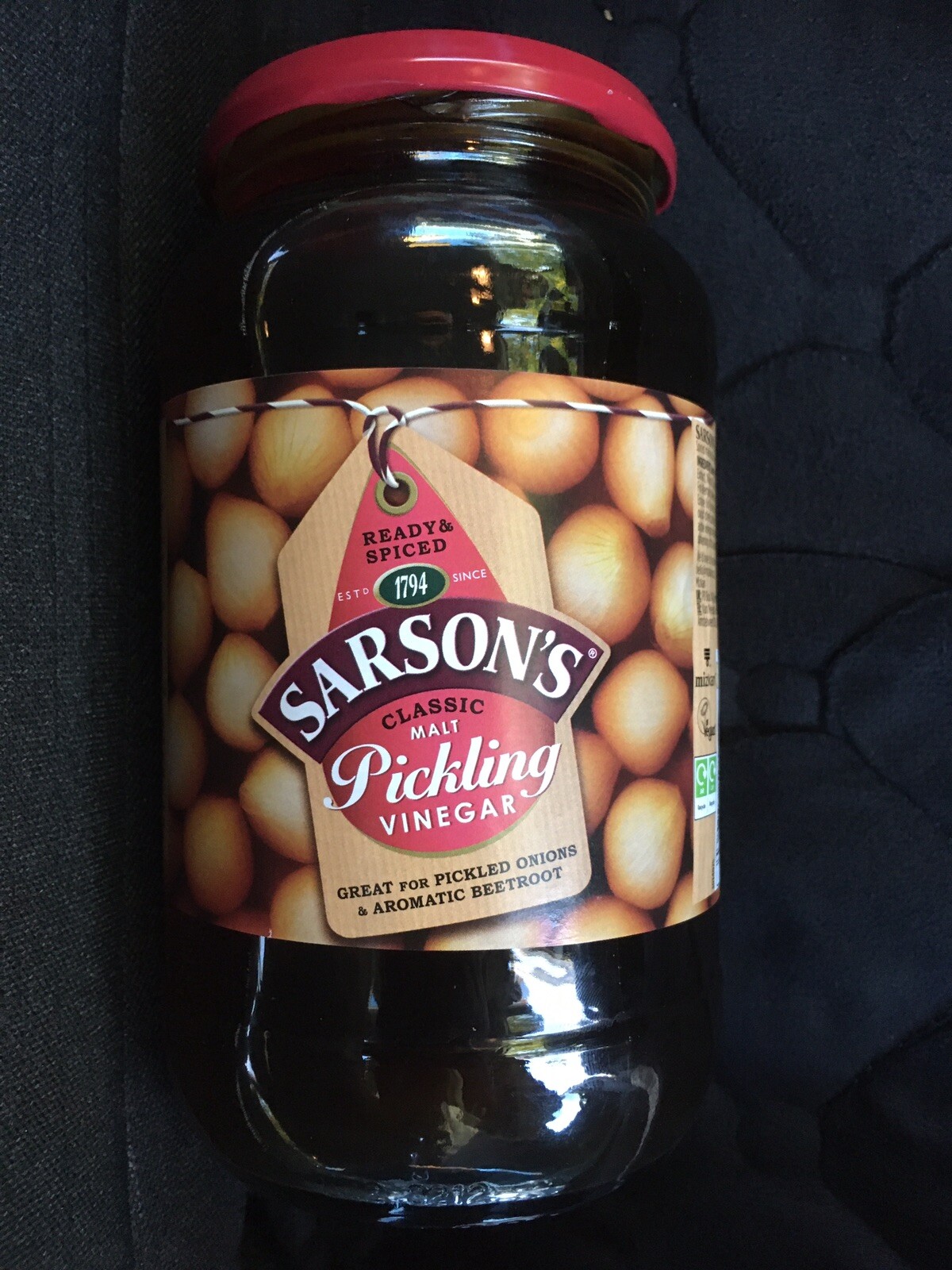950ml Sarson's Malt Pickling Vinegar Classic Vegan Ready & Spiced Since