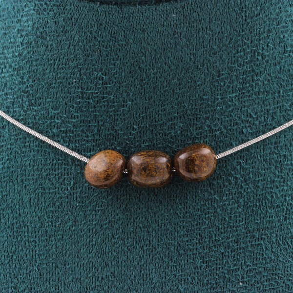 Steine Und MinéRaux. Halskette 3 Perlen Bronzit Du Brasilien Kette Stahl Nirosta-image