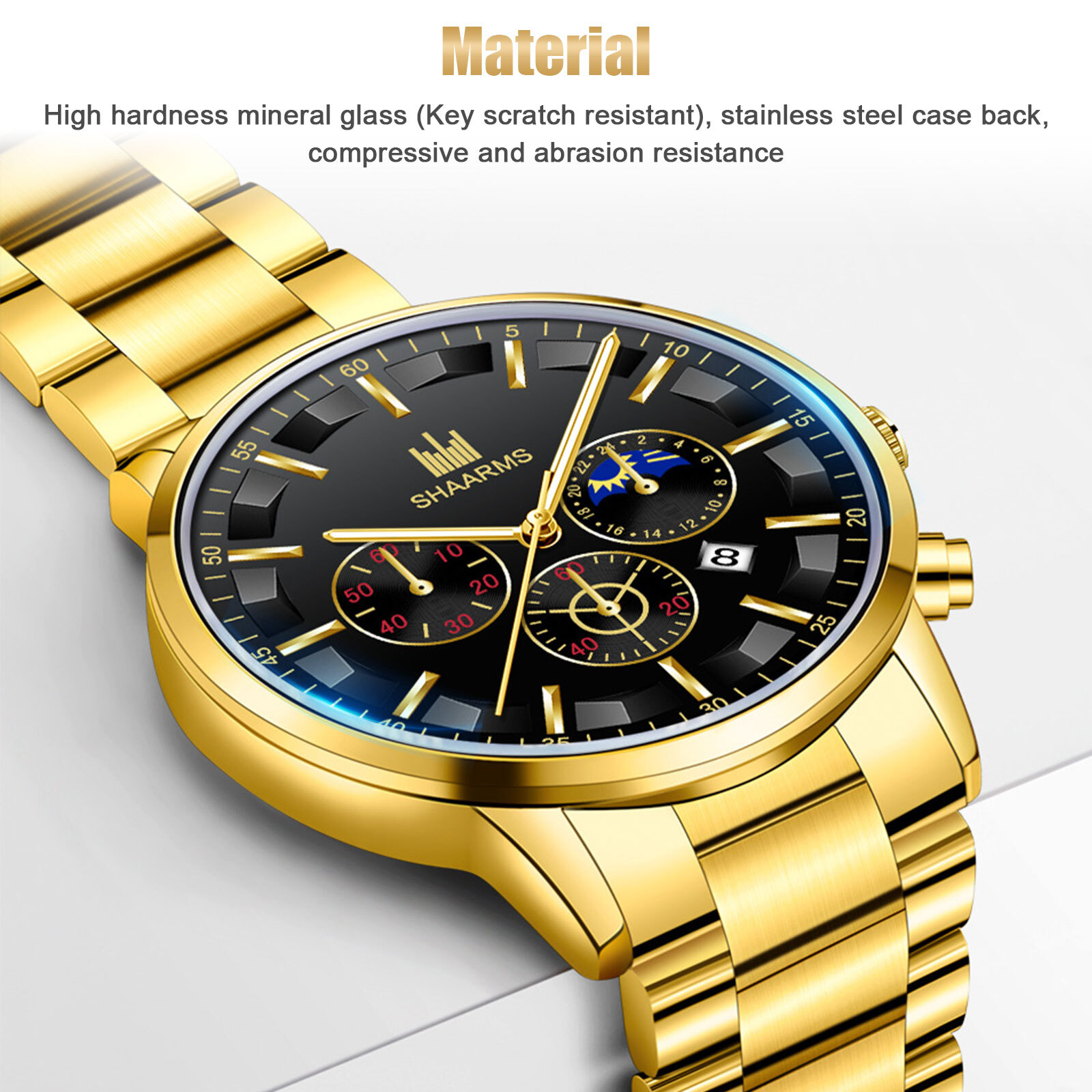 Men's Gold Watch Waterproof Classic Stainless Steel Quartz Analog