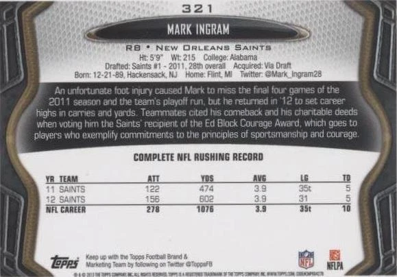 2013 Topps Mini Mark Ingram #321