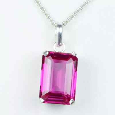 Natural Pink Sapphire Pendant 30.32 Ct+ Emerald Cut 925 Solid Silver HG Gemstone