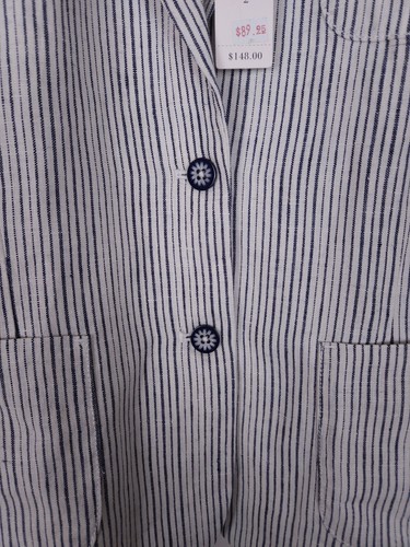 Cartonnier by Anthropologie White Navy Striped Linen 2-Button Blazer NWT Size 2 - Picture 5 of 8