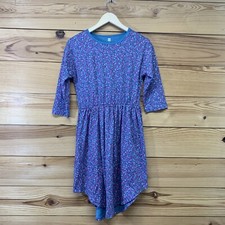 Tea Dress 16 Blue Purple Floral Elastic Waist Round Hem 3/4 Sleeve Cotton B148