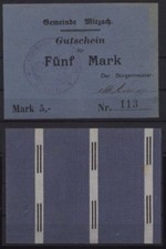 [18468] - Gedruckt auf Kattun: NOTGELD MITZACH  (heute: Mitzach), Gemeinde, 5 Ma