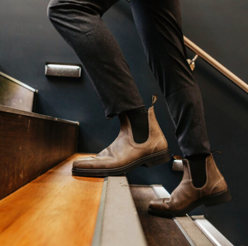 Stivaletti da lavoro fatti a mano marroni da uomo Chelsea in pelle con strappo, stivali da motociclista - Foto 1 di 3