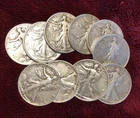 Walking Liberty half-dollars ~ 10 circulated coins ~ FREE SHIPPING   My #364