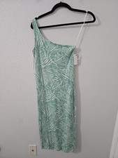 Nine West Women's Sleeveless Sea Green Animal Tiger Print Fitted Dress Sz M NWT