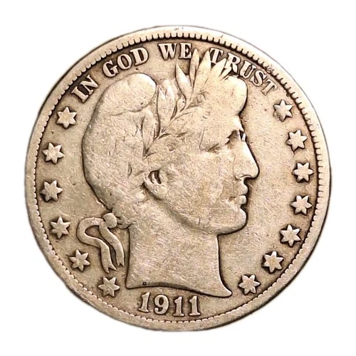 Semi-key Date 1911-D Barber Silver Half Dollar 90% Silver ~VG Possible Cleaning
