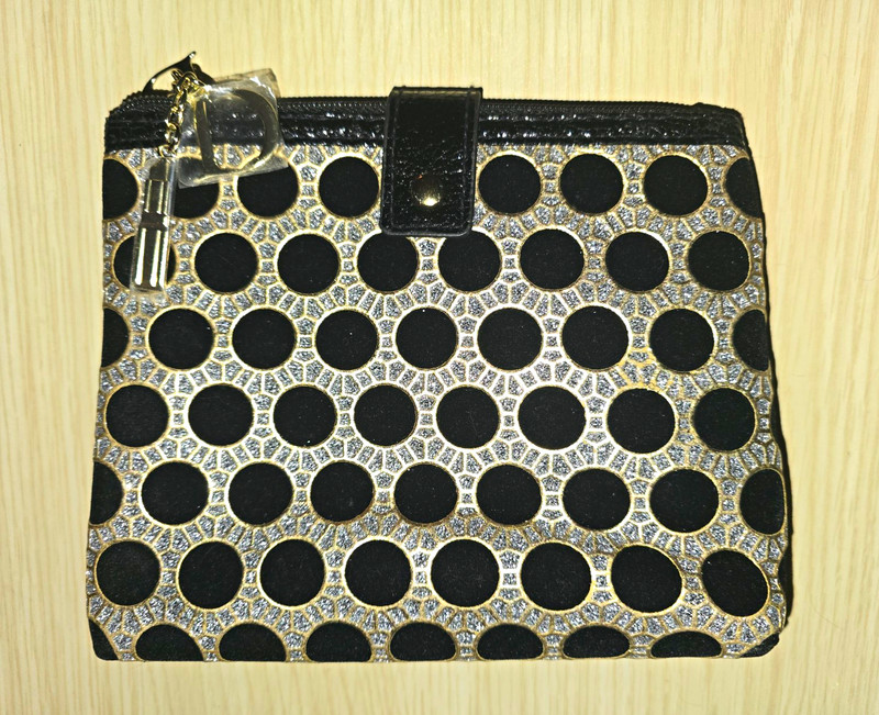 Dior Limited Edition Black And Gold Polka Dot Cosmetics Bag With Charms.