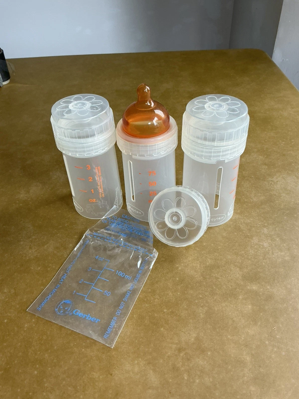 3 Vintage Playtex Drop In 4oz Bottles + 1 Nipple and 1 Liner