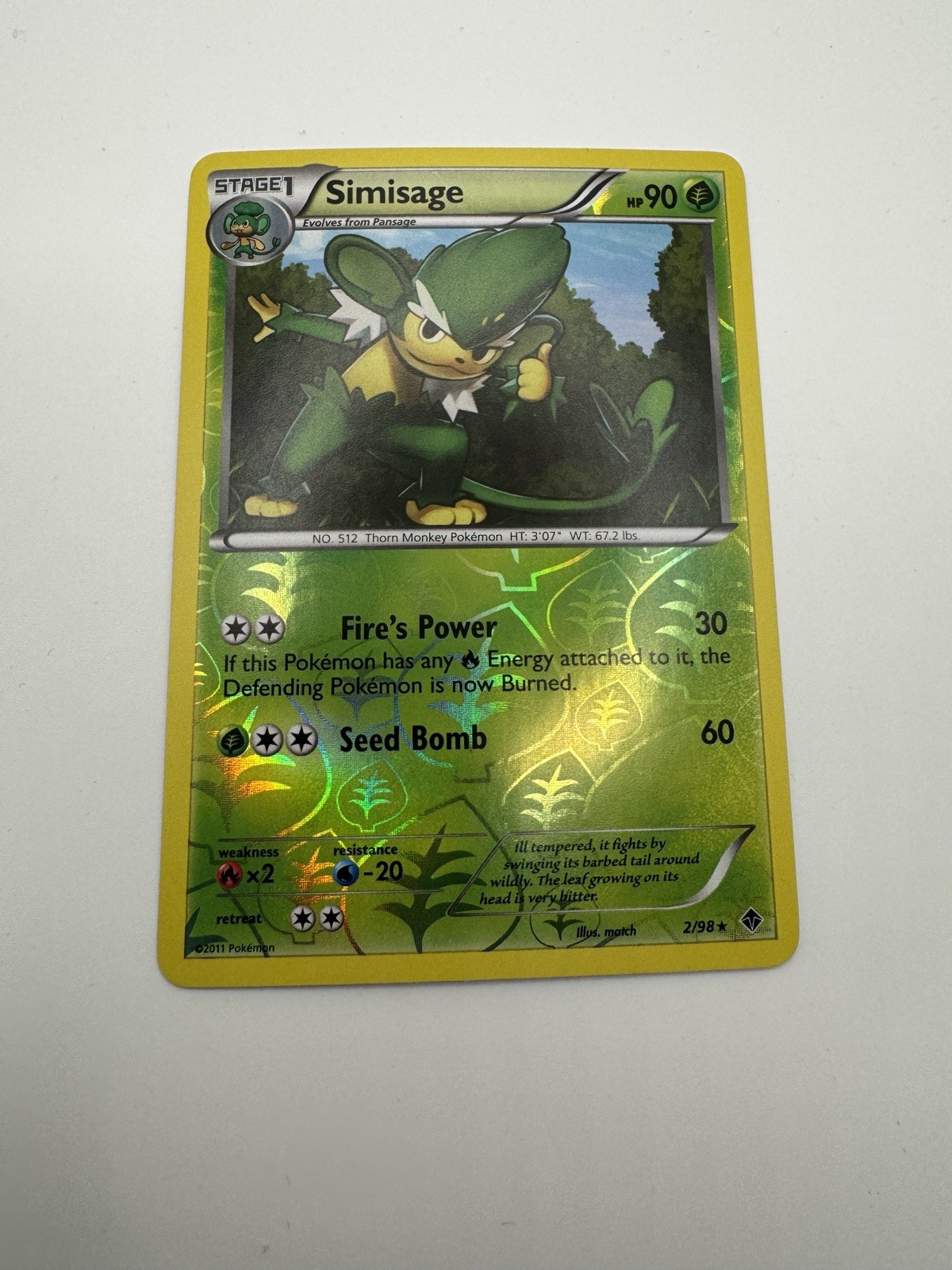 Simisage 2/98 Emerging Powers Reverse Holo NM Free Ship Pokemon TCG