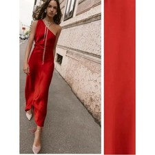 Zara Red Satin Effect Asymmetric Midi Dress Size M NWT