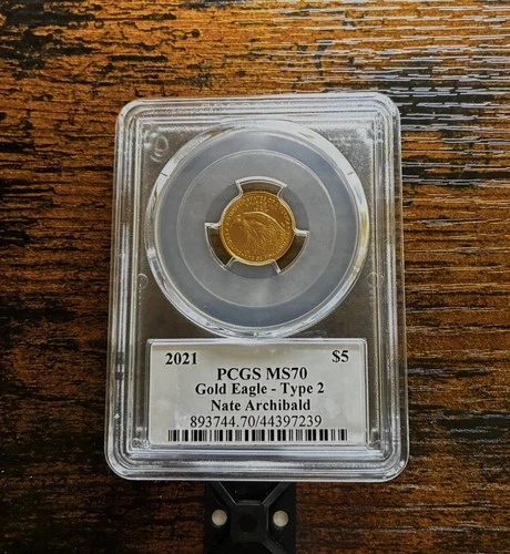 US Mint 2021 PCGS MS70 1/10 oz Gold American Eagle Type 2 Signed Nate Archibald