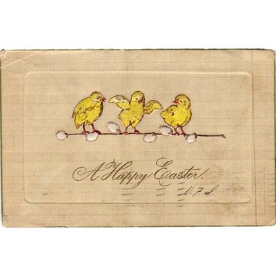 Vintage 1910 Easter Postcard Embossed Chicks Pussy Willow HL Woehler Germany