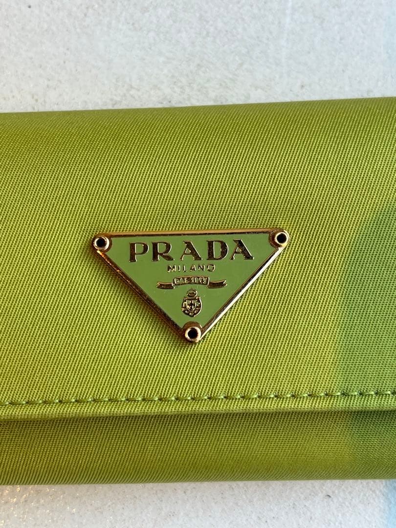 PRADA Nylon 6 Key Hooks Case Green Gold Triangle Logo Plate 13x6cm Brand New thumbnail 2