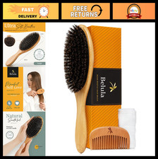 100 Boar Bristle Hair Brush Set for Women - Soft Natural Bristles, Wooden Comb,