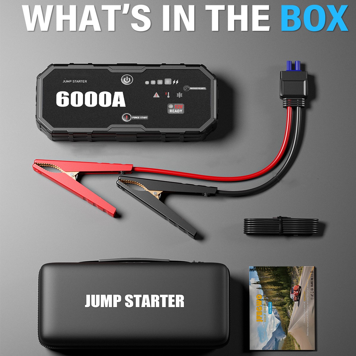 Portable 6000A Car Jump Starter Emergency Heavy Duty Battery Booster Supersafe