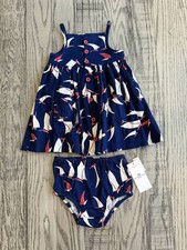 Ralph Lauren Infant Baby Girl Navy Nautical Dress Bloomer Set Sz 12m NWT