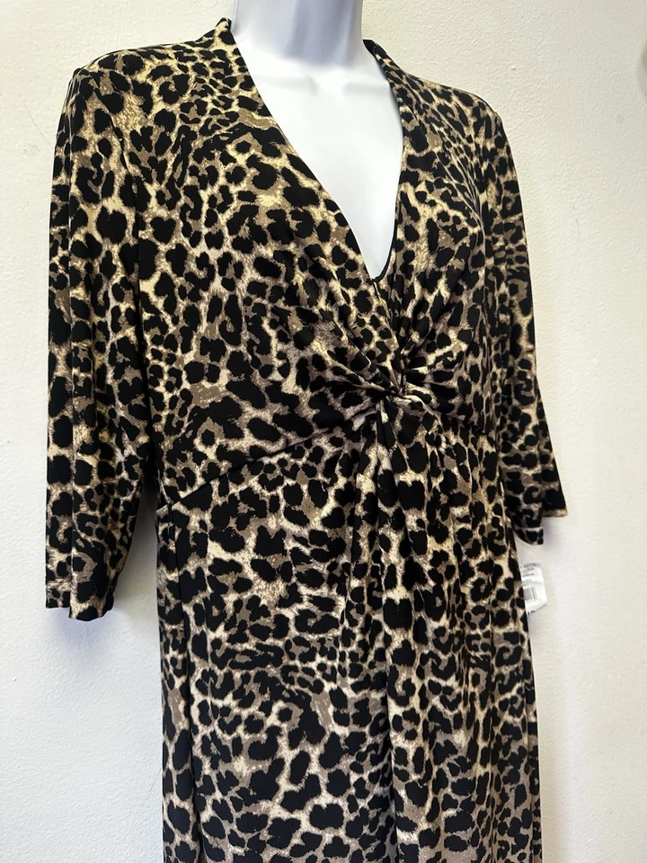 Vestido Donna Rico Mujer M Twist Frontal Manga 3/4 Leopardo Guepardo Elastizado Tejido Nuevo Foto 4 de 4
