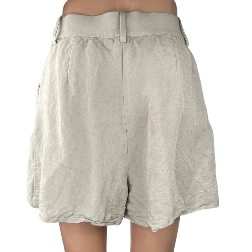 Mini Pantalones Cortos Informales H&M Gris Lino Cintura Alta Pierna Ancha Plisada Cremallera Talla 6 Foto 3 de 4