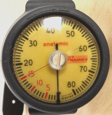 Vintage Tauchen Tiefenmesser Handgelenkhalterung Swiss Made Dive Dynamics Meter