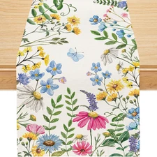 Spring Table Runner, Wildflowers Floral Butterfly Table Decoration Seasonal Summ