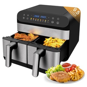 9.5QT Dual Zone Air Fryer - 1800W Digital with 8 Cooking Functions &Smart Finish
