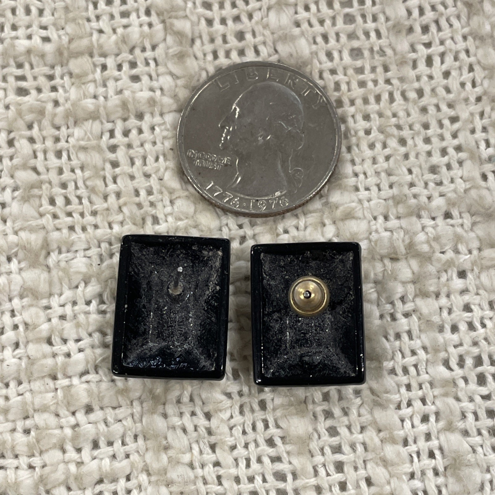 Rectangular Enameled Geometric Red & Gray Stud Ea… - image 3