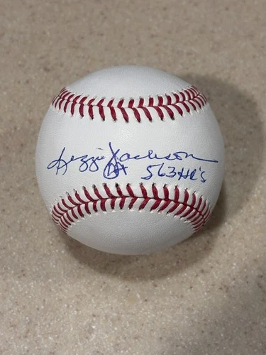 Reggie Jackson signed OML baseball w/ 563 HRs inscription ** Beckett **