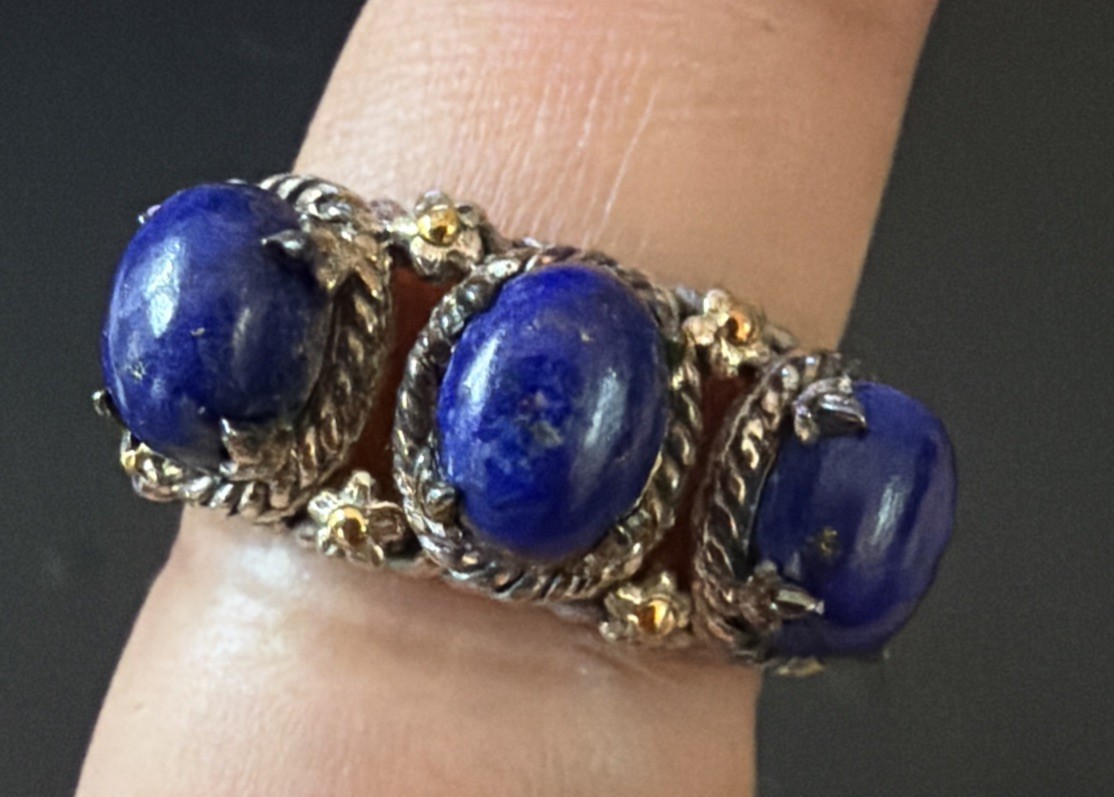 Gorgeous Artisan Samuel B.  Sterling & 18K Gold Lapis Ring Size 9.5 w/tags