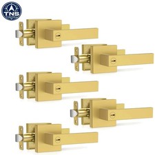 5 Pack Brushed Gold Door Handles Interior Door Knob Privacy Leverset Zinc Hea...