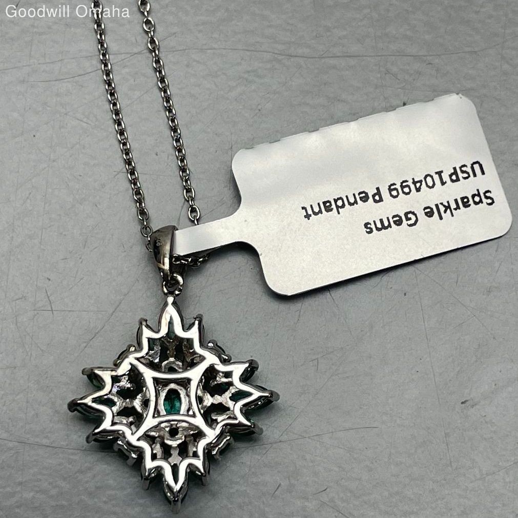 Sterling Silver Multi-Emerald Gemstone Pendant Ch… - image 7