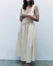 Zara smocked midi sundress in an ecru/cream tone Size medium