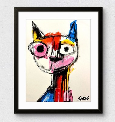 Sloog Original Art Neo-Expressionism Modern Painting on Canvas 11x14 Sketchy Cat