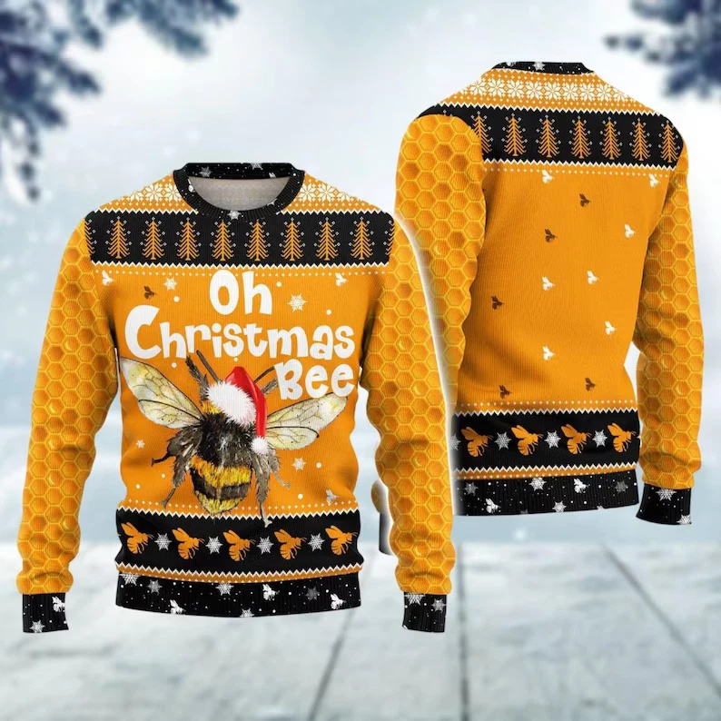 Ugly Christmas Sweater Honey Bee 'Oh Christmas Bee' Bumblebee Holiday Jumper