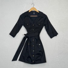 Rhapsody Black Utility Belted Button Front Shirt Dress Small