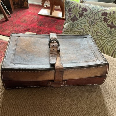 Seltene antike Leder Herren Keep Sake Box Holz gefüttert