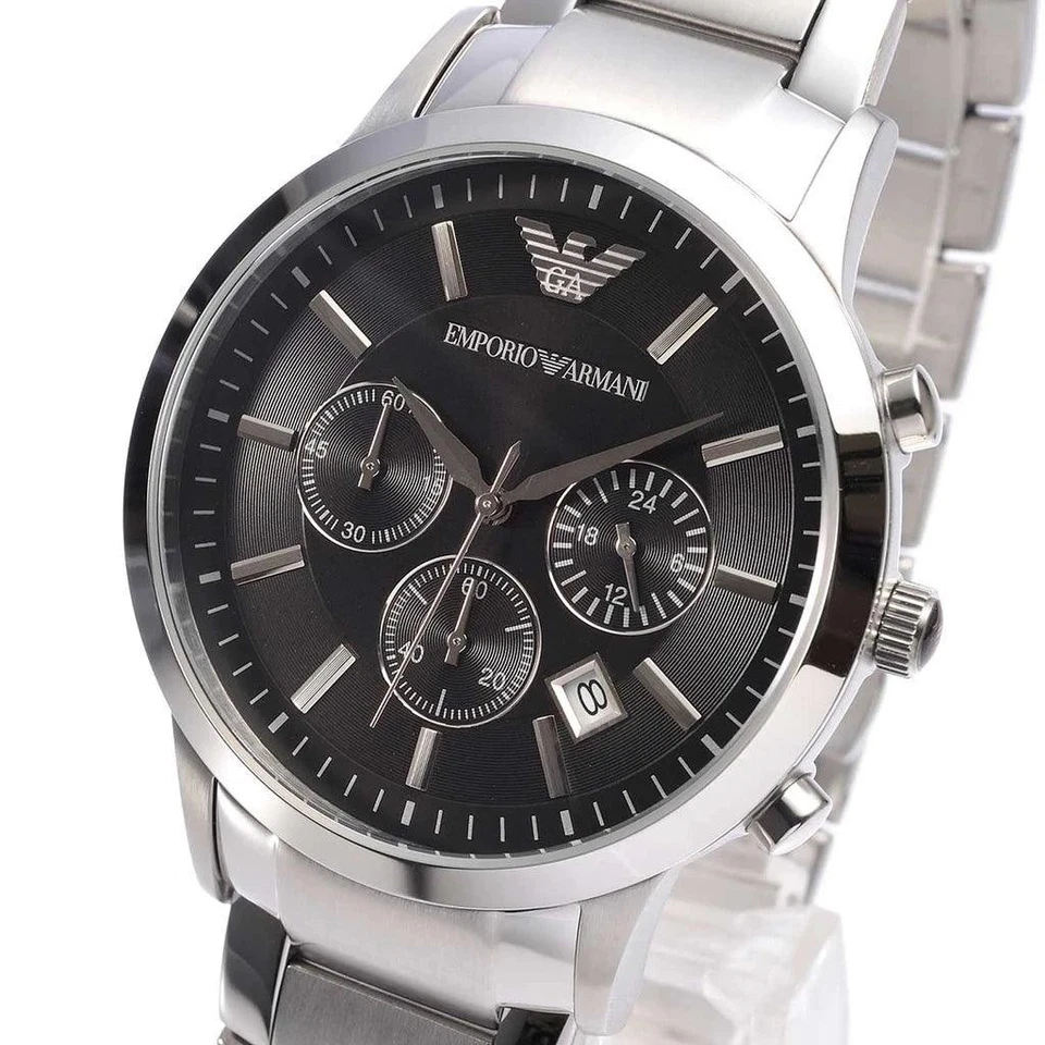 Emporio Armani Orologio Uomo AR2434 Cronografo Data Acciaio e Nero 43mm - Immagine 3 di 4