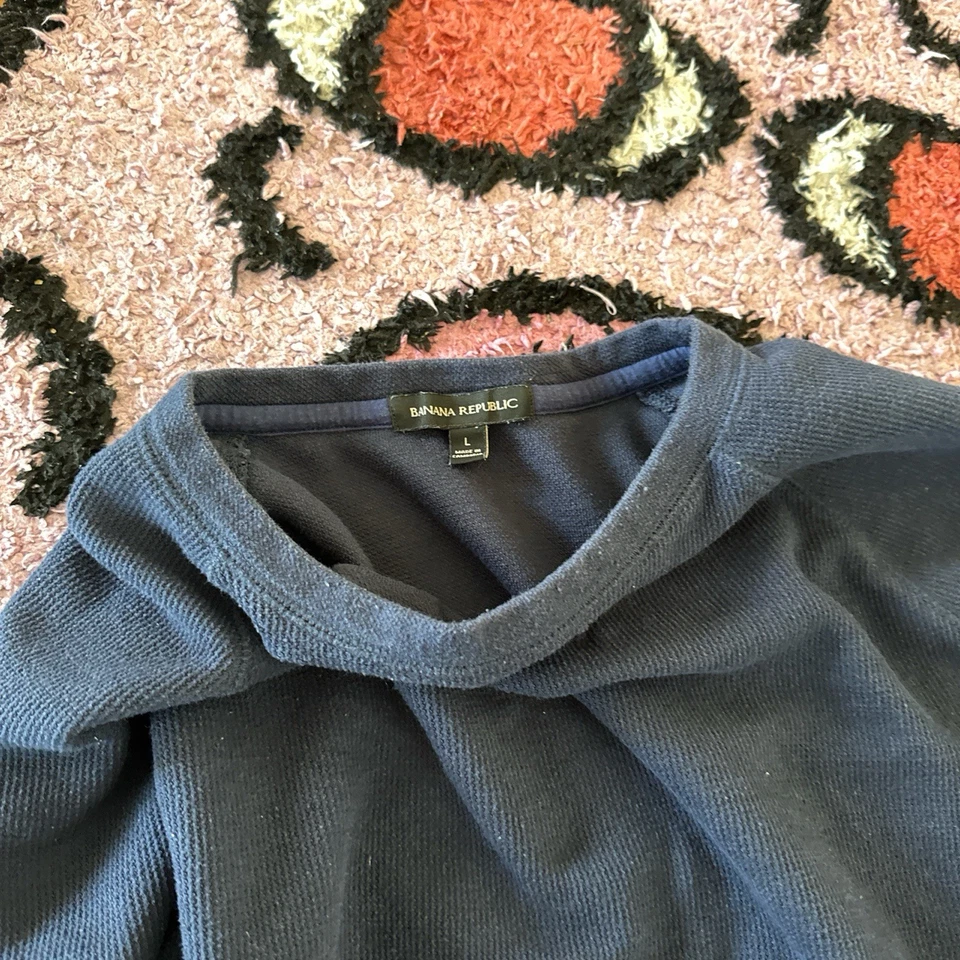 Pullover Banana Republic Hombre Talla Grande Manga Larga Waffle Crew Azul Marino Nuevo con Etiquetas Foto 4 de 4