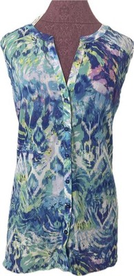 Spense Women s Sleeveless Blouse Blue Green Abstract Button Front Size 1X