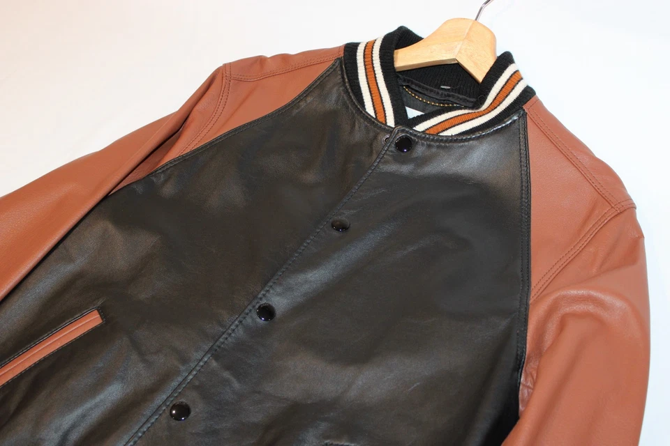 Coach Men's Cow Leather Brown Varsity Jacket with Wool Trim Size 46 USA 36 - Image 3 of 4