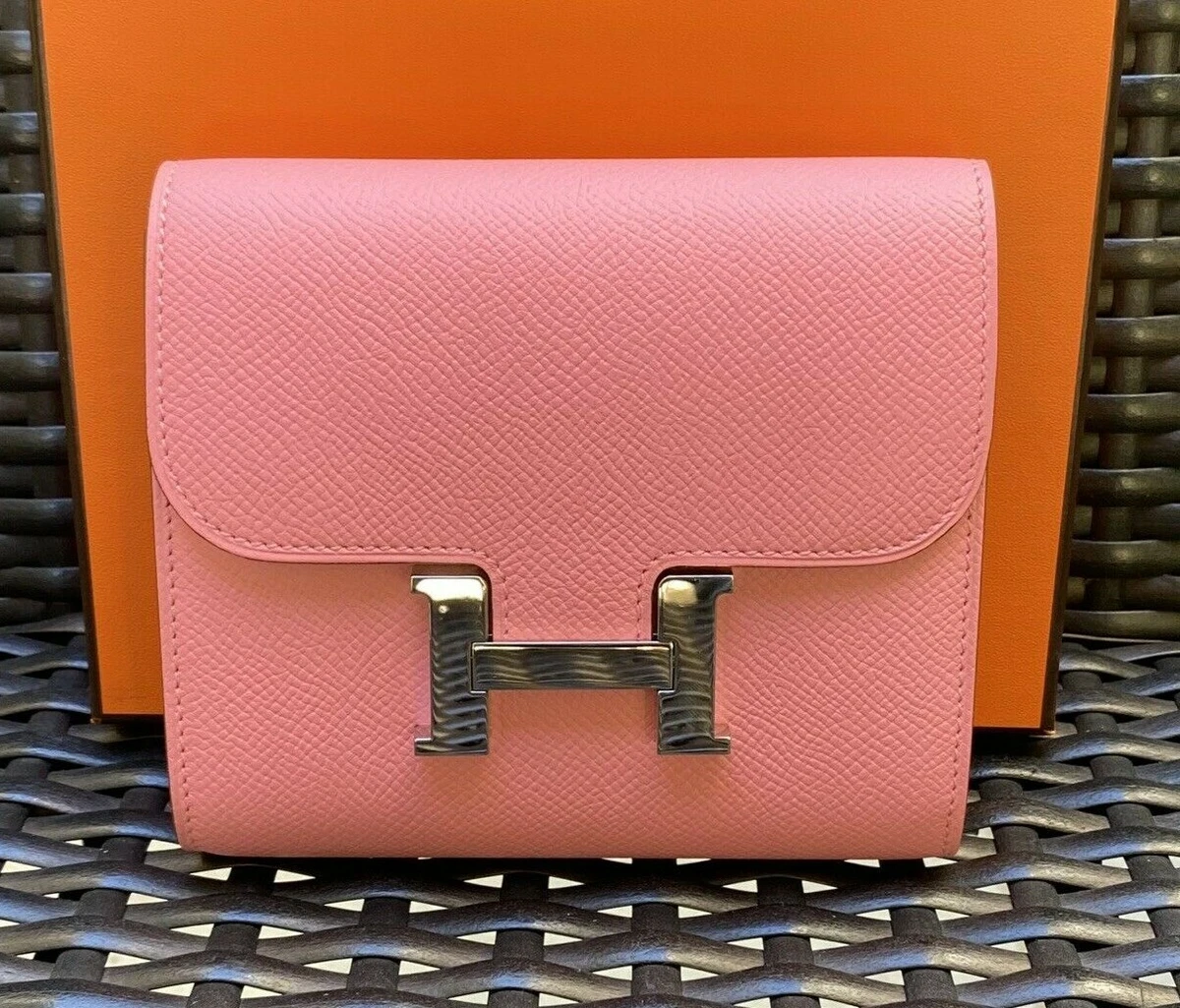 Hermes Rose Confetti Epsom Constance Compact Wallet New