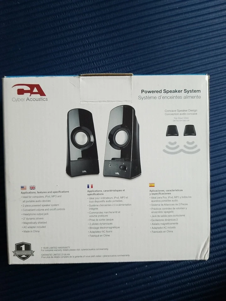 Cyber Acoustics CA-2050 2.0 Speaker System 3.5mm Stereo Multimedia Desktop Co... - Image 2 of 2